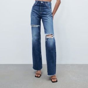 Zara NWT ripped wide leg jeans